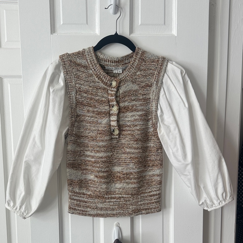 Veronica Beard Knit Swearer Top in Brown and Cream